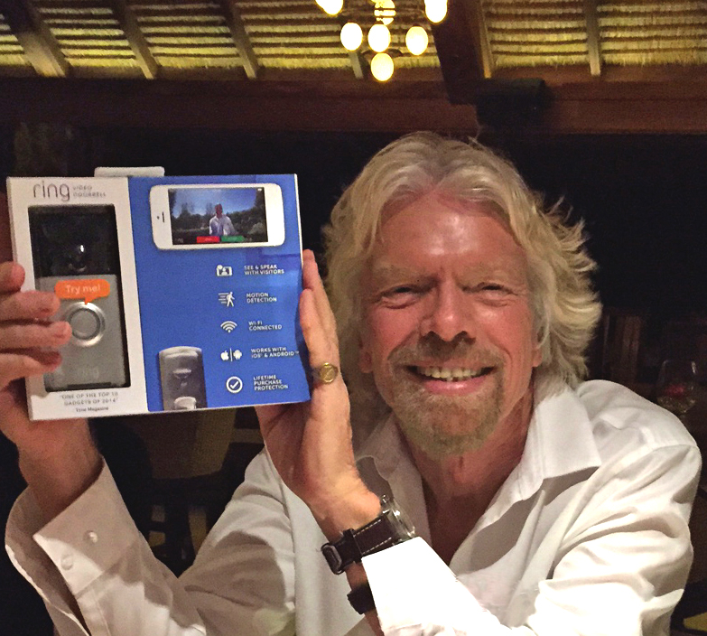 Richard Branson with his Ring doorbell. Image courtesy of Ring.